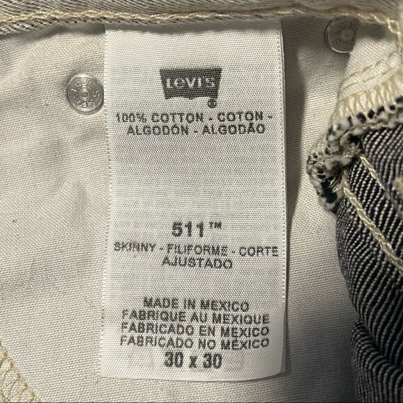 Mens Levi's 511 Skinny 30x30 Straight Leg Light Grey White Denim Jeans - Picture 5 of 9